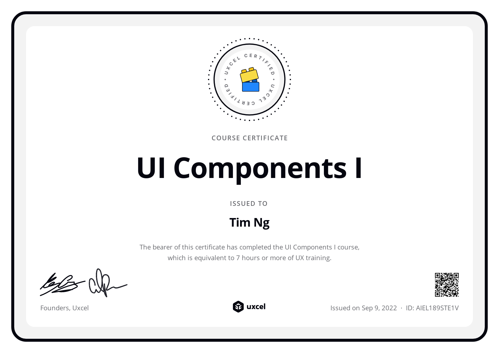 Tim Ng's certificate